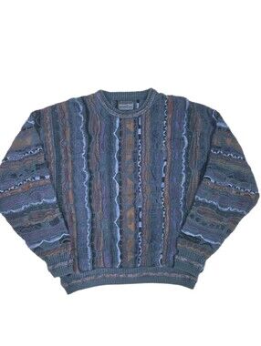 Florence Tricot Vintage 3D Knit Textured Sweater Size XL Navy Coogi/Cosby Style
